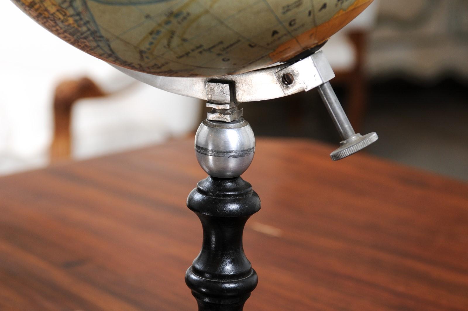 Small French 20th Century Terrestrial Globe on Turned Black Wooden Base 5