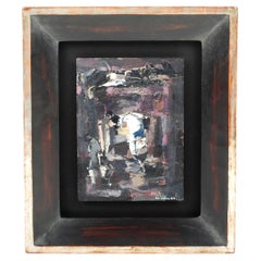 Petite composition moderne abstraite française en noir-blanc-violet par René Leidner