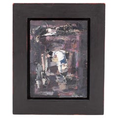 Small French Abstract Modern Composition in Black-White-Purple by René Leindner