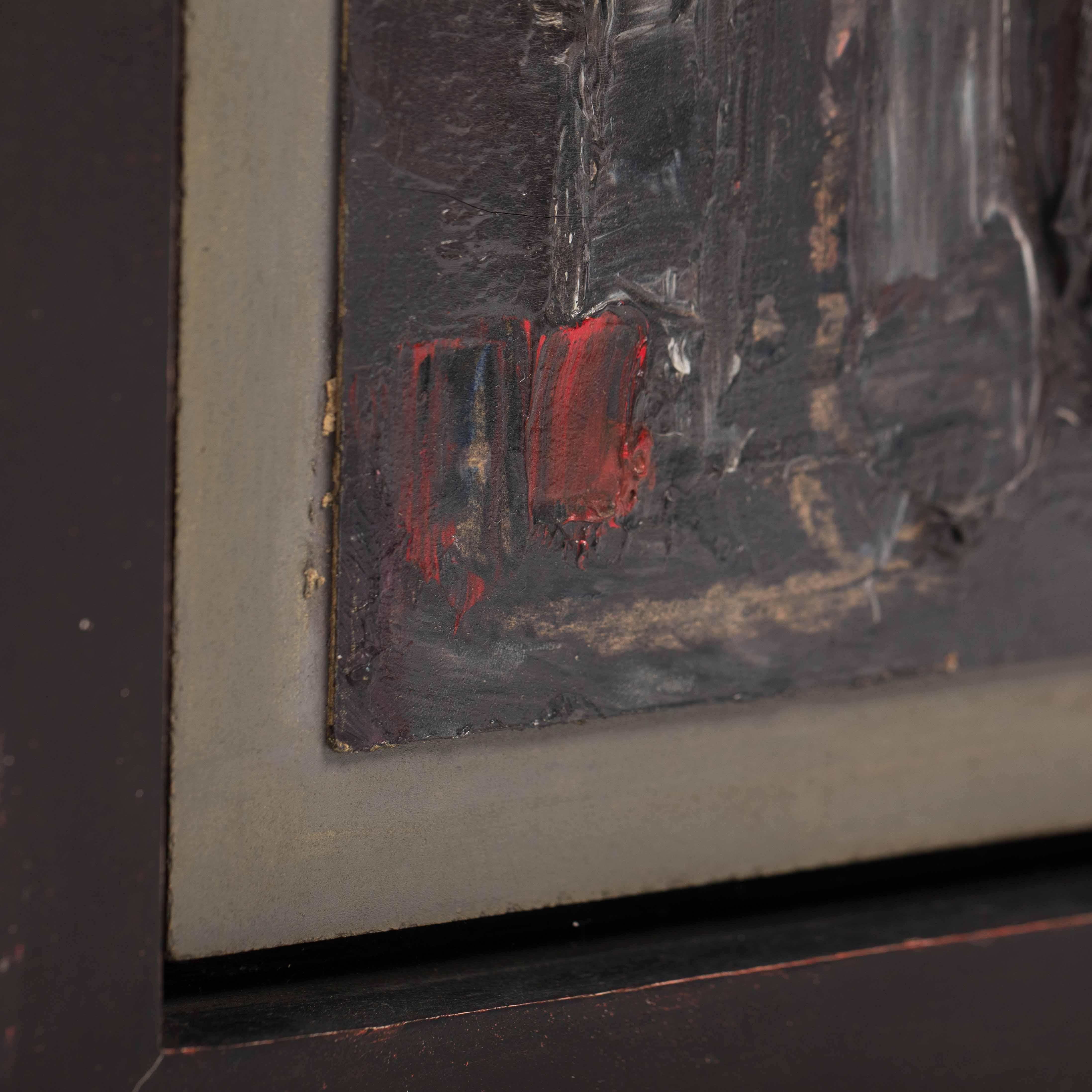 Français Petite composition moderne abstraite française en rouge-gris-olive par René Leindner
