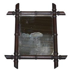 SMALL FRENCH ANTIQUE DECORATIVE FAUX BAMBOO WALL MiRROR WITH HEAViLY FOXED GLASS