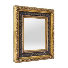 Small French Antique Mirror, Black and Gilded, Napoleon III Period, circa 1870