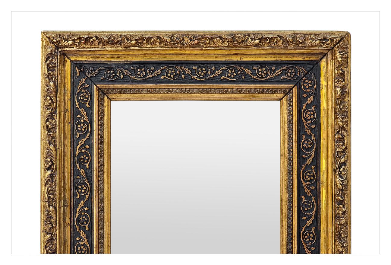 Francese Piccolo Antique Mirror francese, nero e dorato, periodo Napoleone III, circa 1870 in vendita