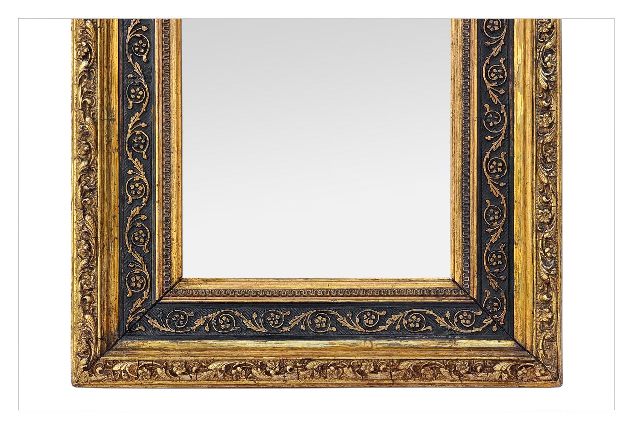 Vetro Piccolo Antique Mirror francese, nero e dorato, periodo Napoleone III, circa 1870 in vendita