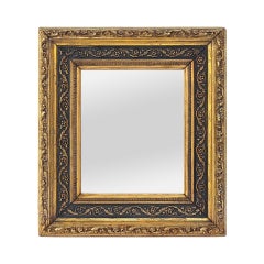 Pequeño Espejo Antiguo Francés, Negro y Dorado, Periodo Napoleón III, circa 1870