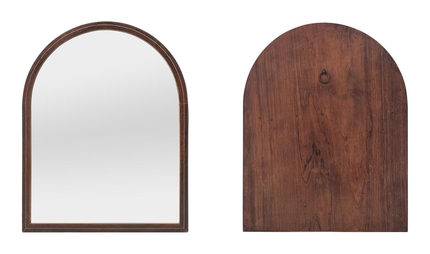 Small French Antique Mirror In Curved Wood, Marquetry, circa 1865 For Sale 4