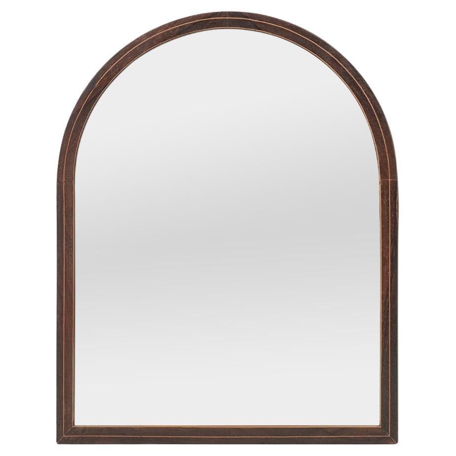 Small French Antique Mirror In Curved Wood, Marquetry, circa 1865 For Sale