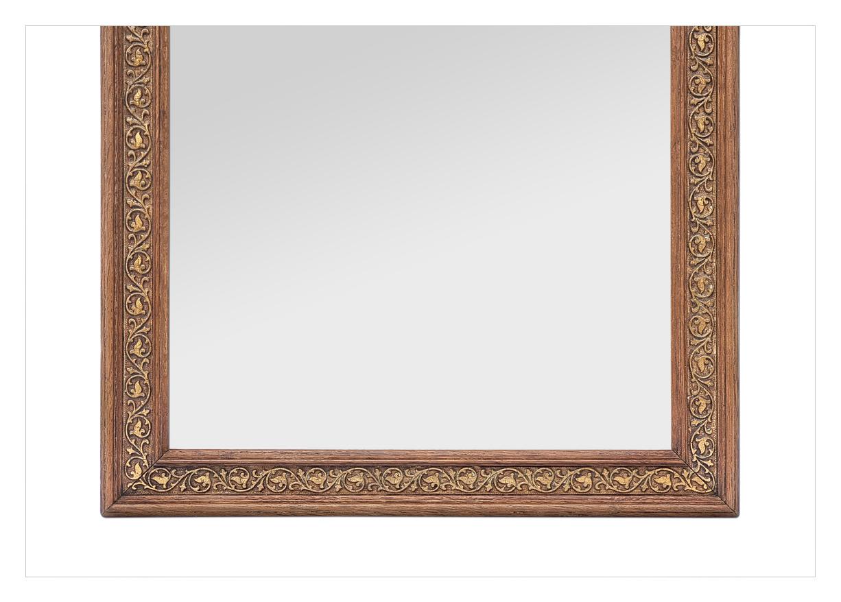 Giltwood Small French Antique Mirror In Oak Wood With Gilded Decoration, circa 1930 For Sale