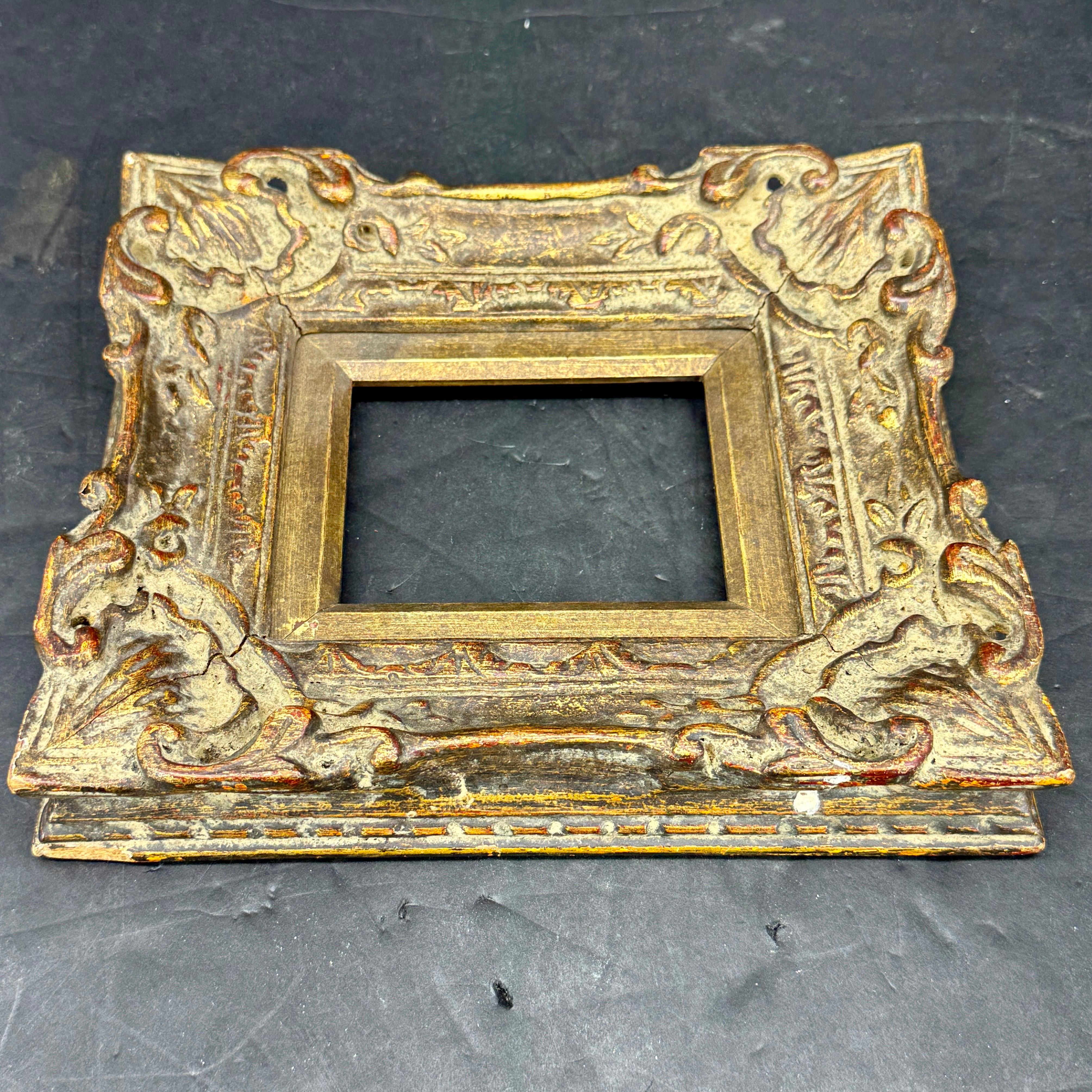 Rococo Small French Antique Rectangular Gold Gilded Art Frame