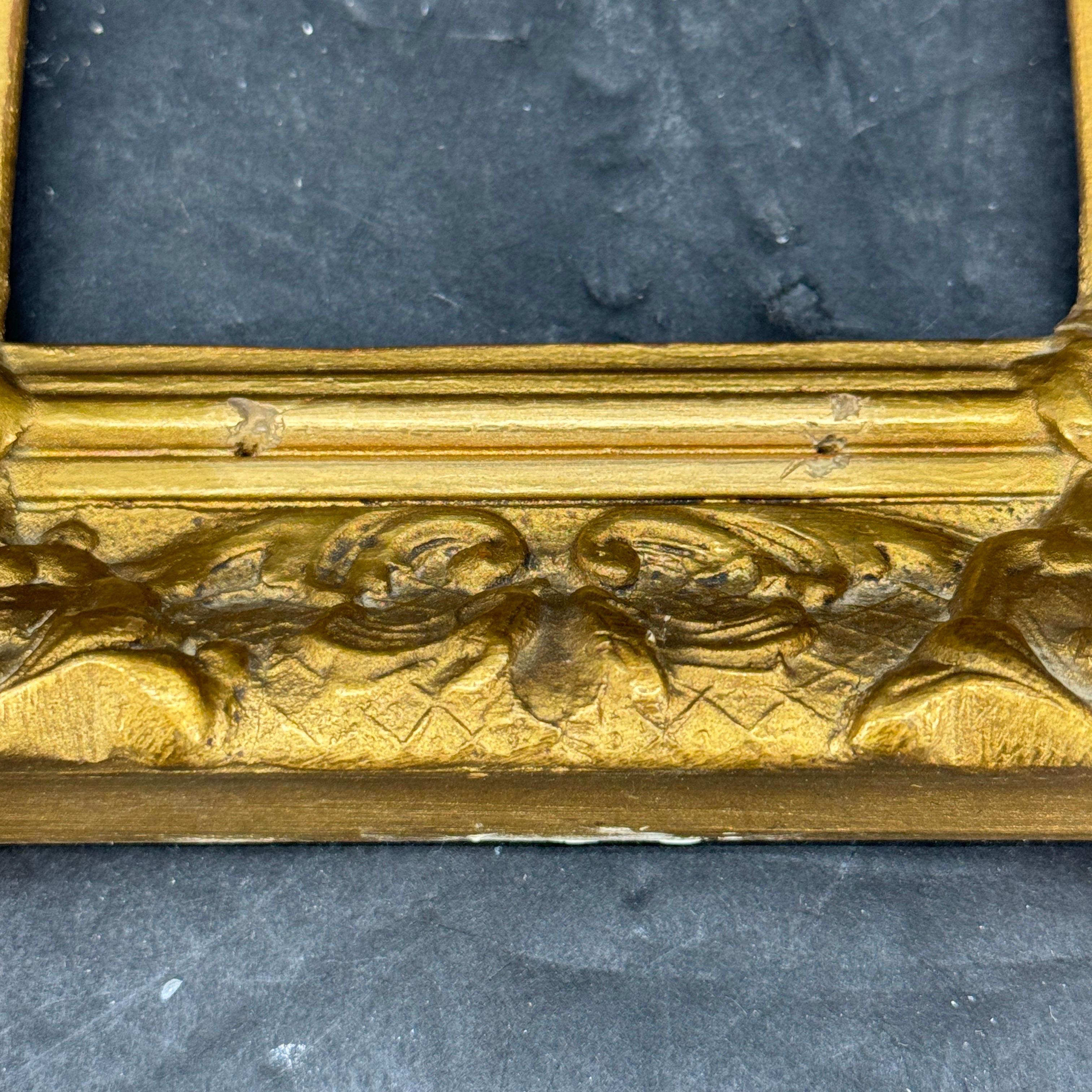 Pequeño Marco de Arte Rectangular Francés Antiguo Dorado en Oro Madera