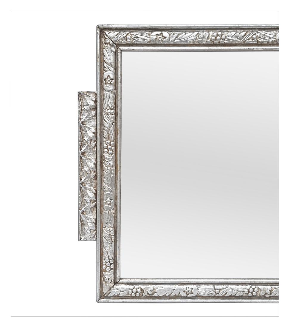 Patinated  Small French Antique Silvered Mirror Art Nouveau Style, circa 1900 For Sale