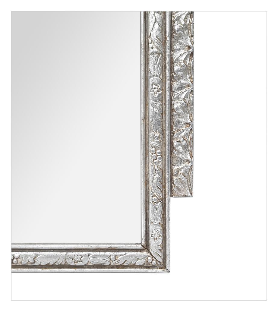 Silver Leaf  Small French Antique Silvered Mirror Art Nouveau Style, circa 1900 For Sale