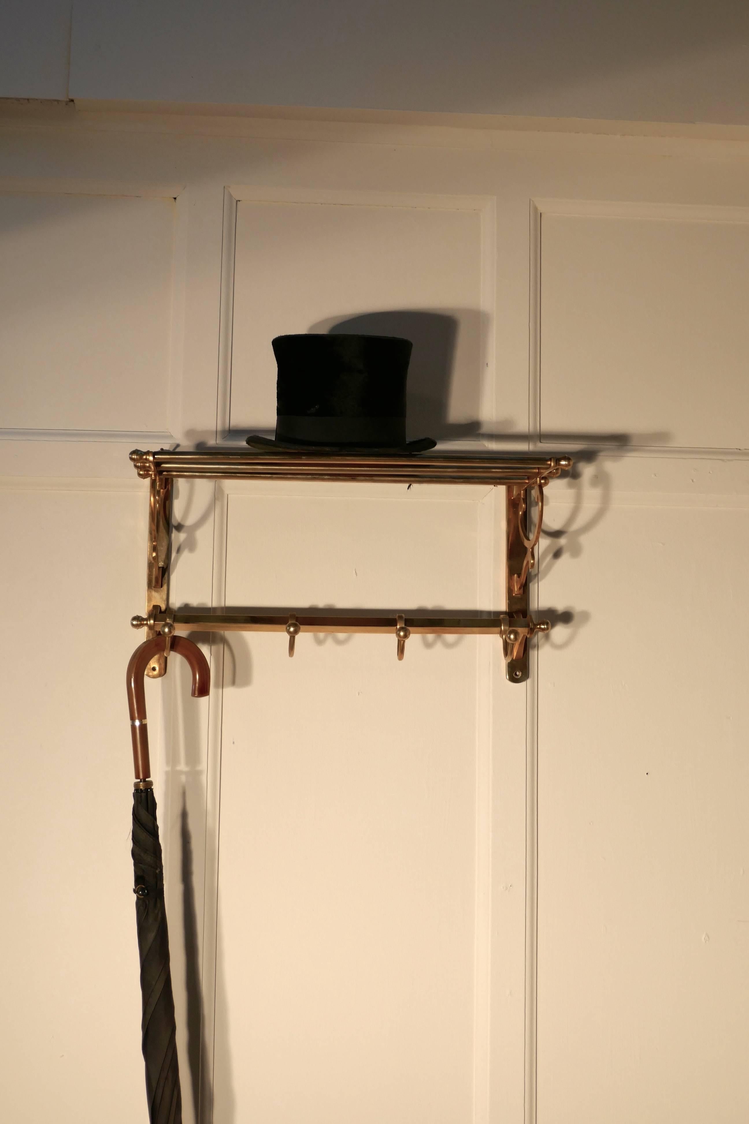 20th Century Small French Art Deco Brass Hat and Coat Rack, Pullman Railway Train Style