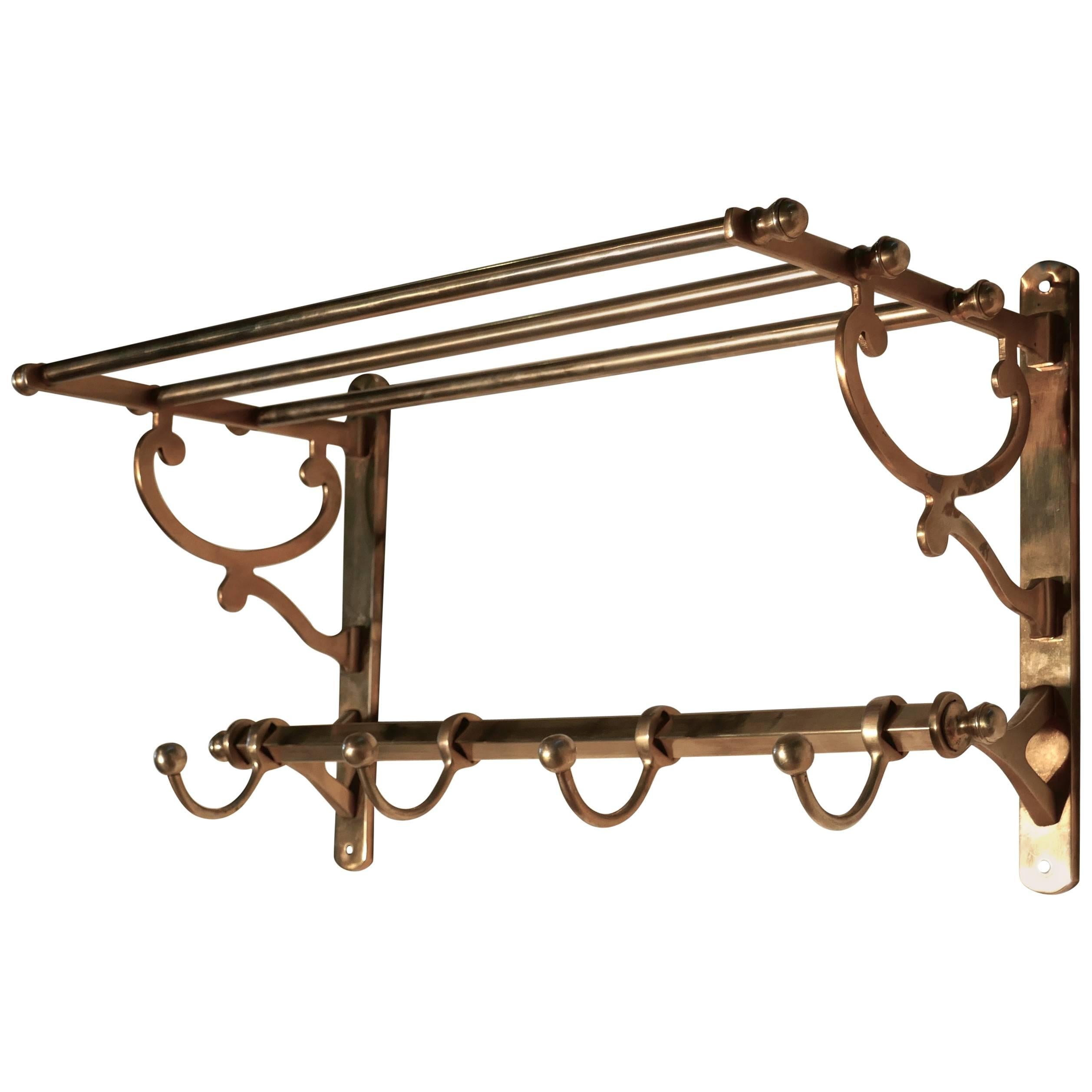 Small French Art Deco Brass Hat and Coat Rack, Pullman Railway Train Style