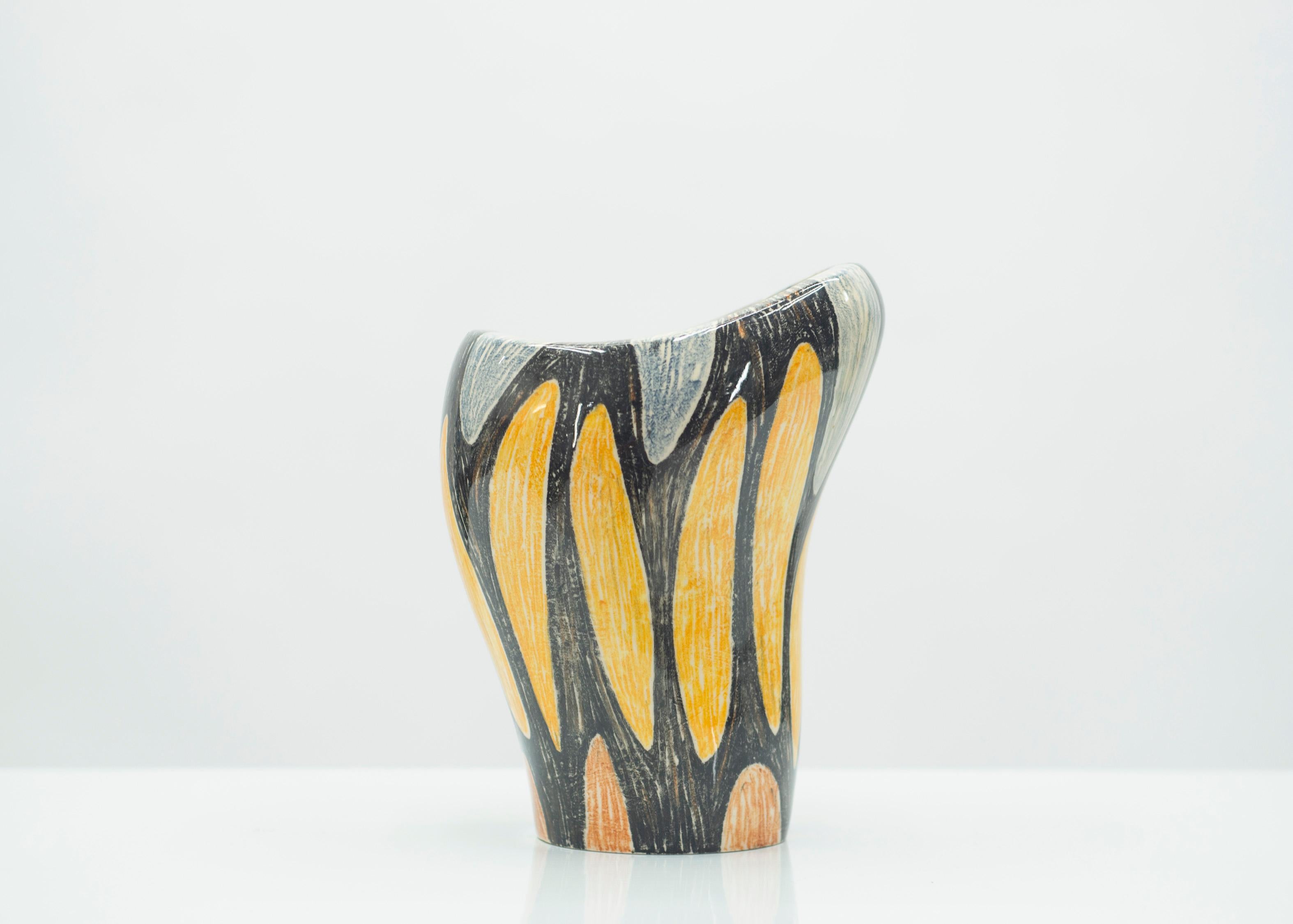 Small French Art Deco Colorful Ceramic Vase, 1940s In Good Condition In Paris, IDF