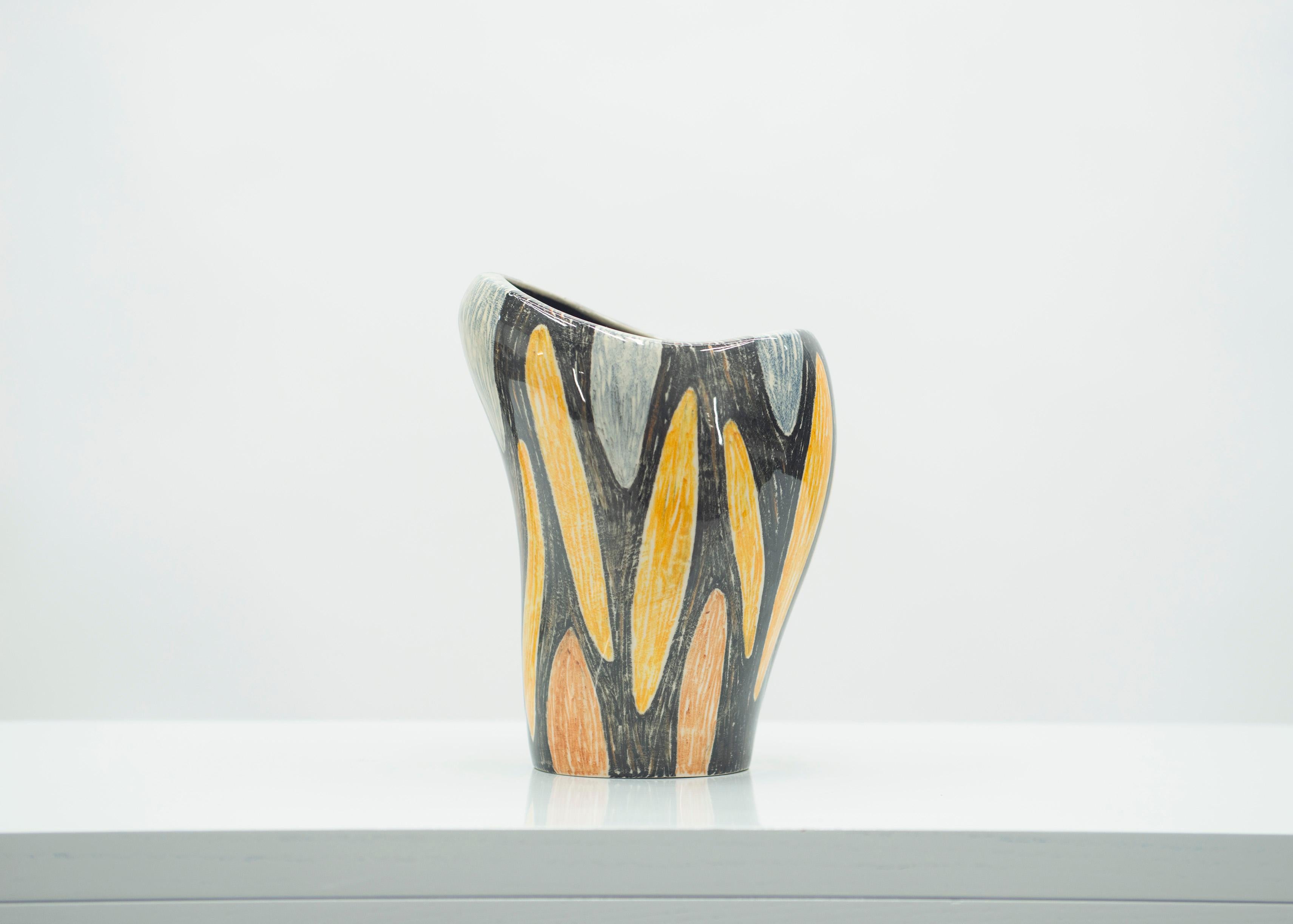 Small French Art Deco Colorful Ceramic Vase, 1940s 1