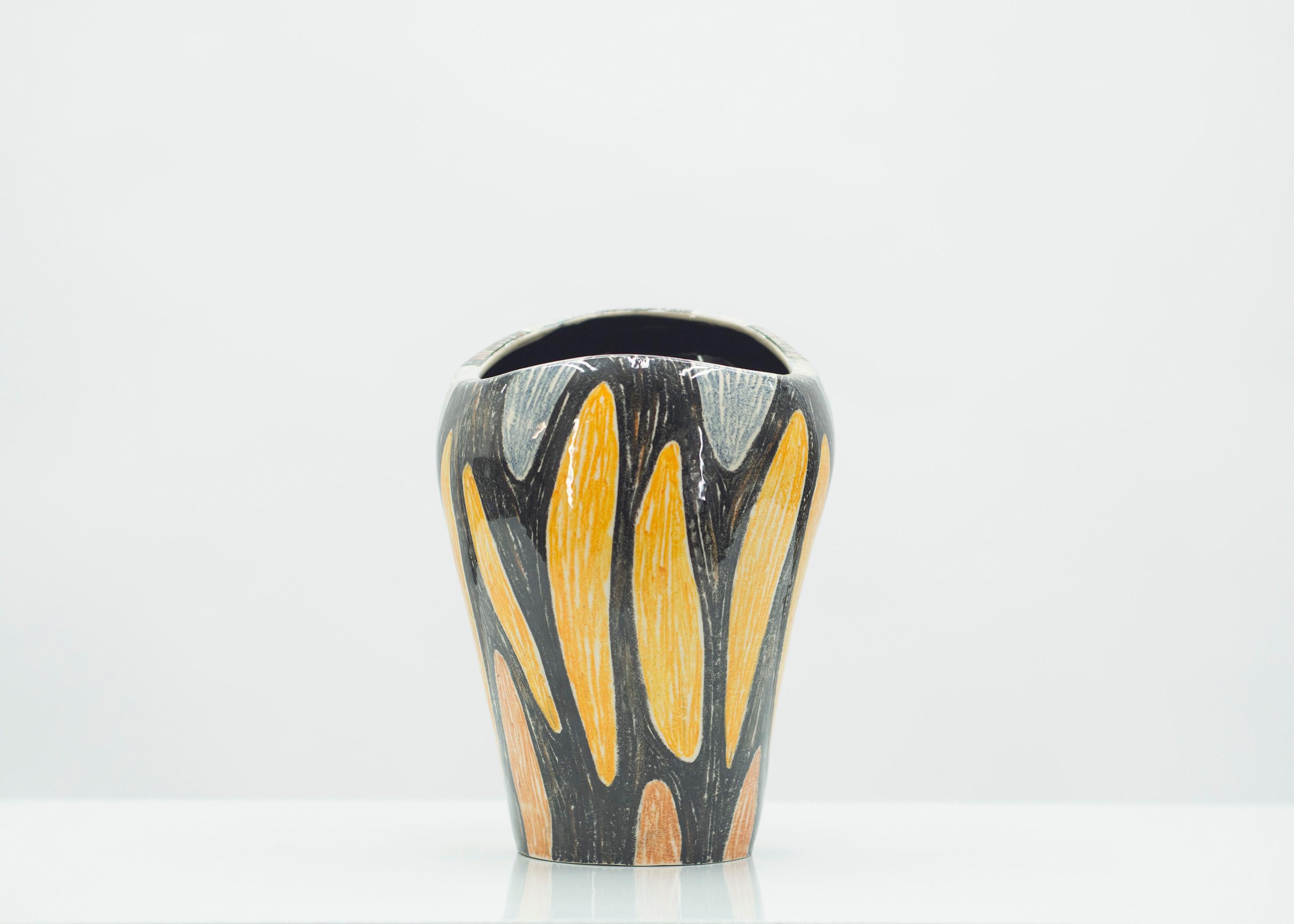 Small French Art Deco Colorful Ceramic Vase, 1940s 2