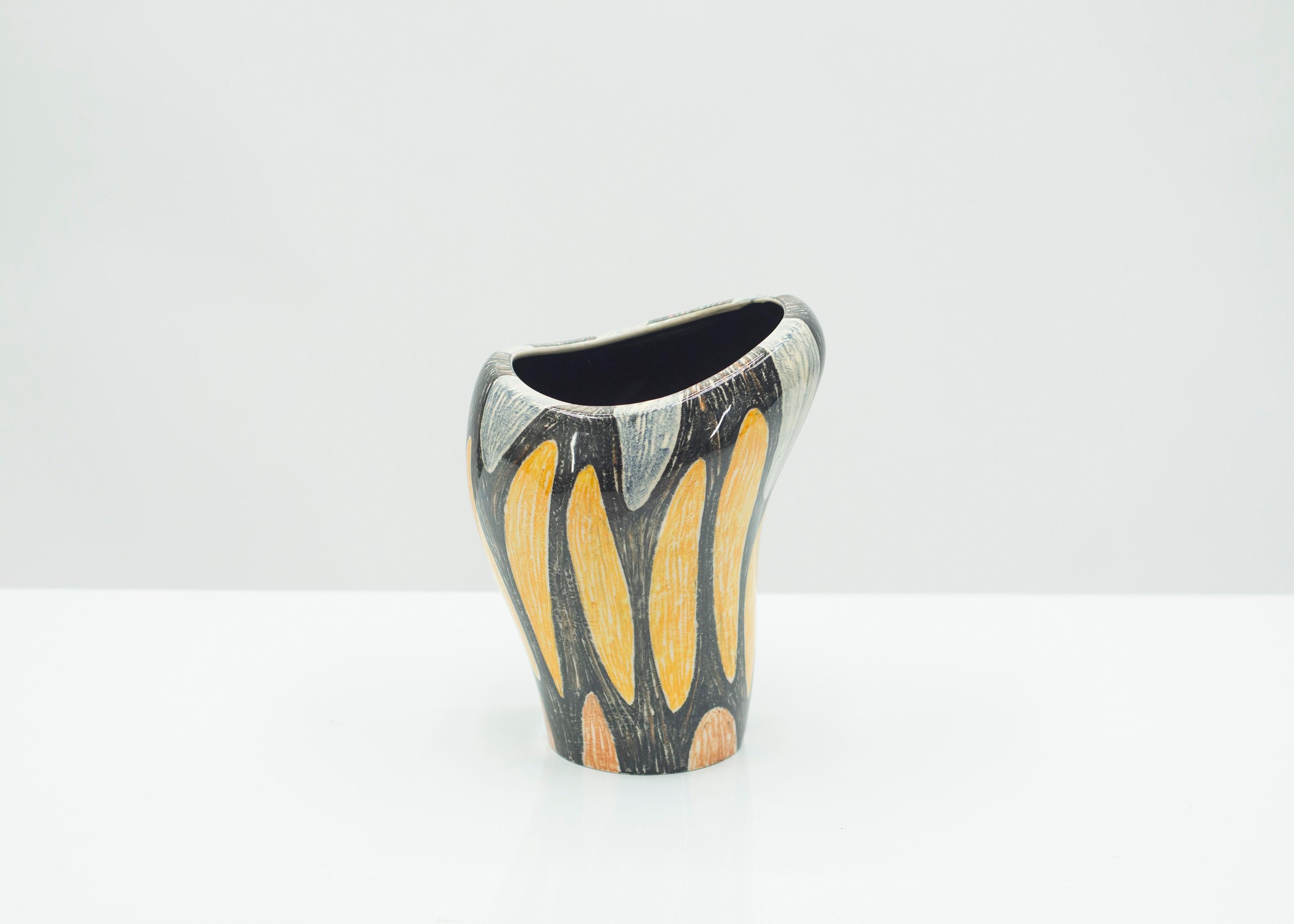 Small French Art Deco Colorful Ceramic Vase, 1940s 3