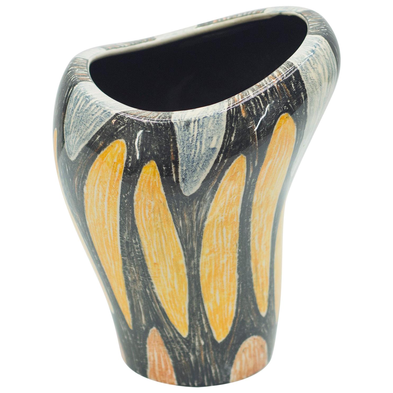 Small French Art Deco Colorful Ceramic Vase, 1940s