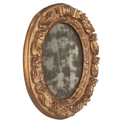 Small French Art Deco Gilded Oval Floral Mirror