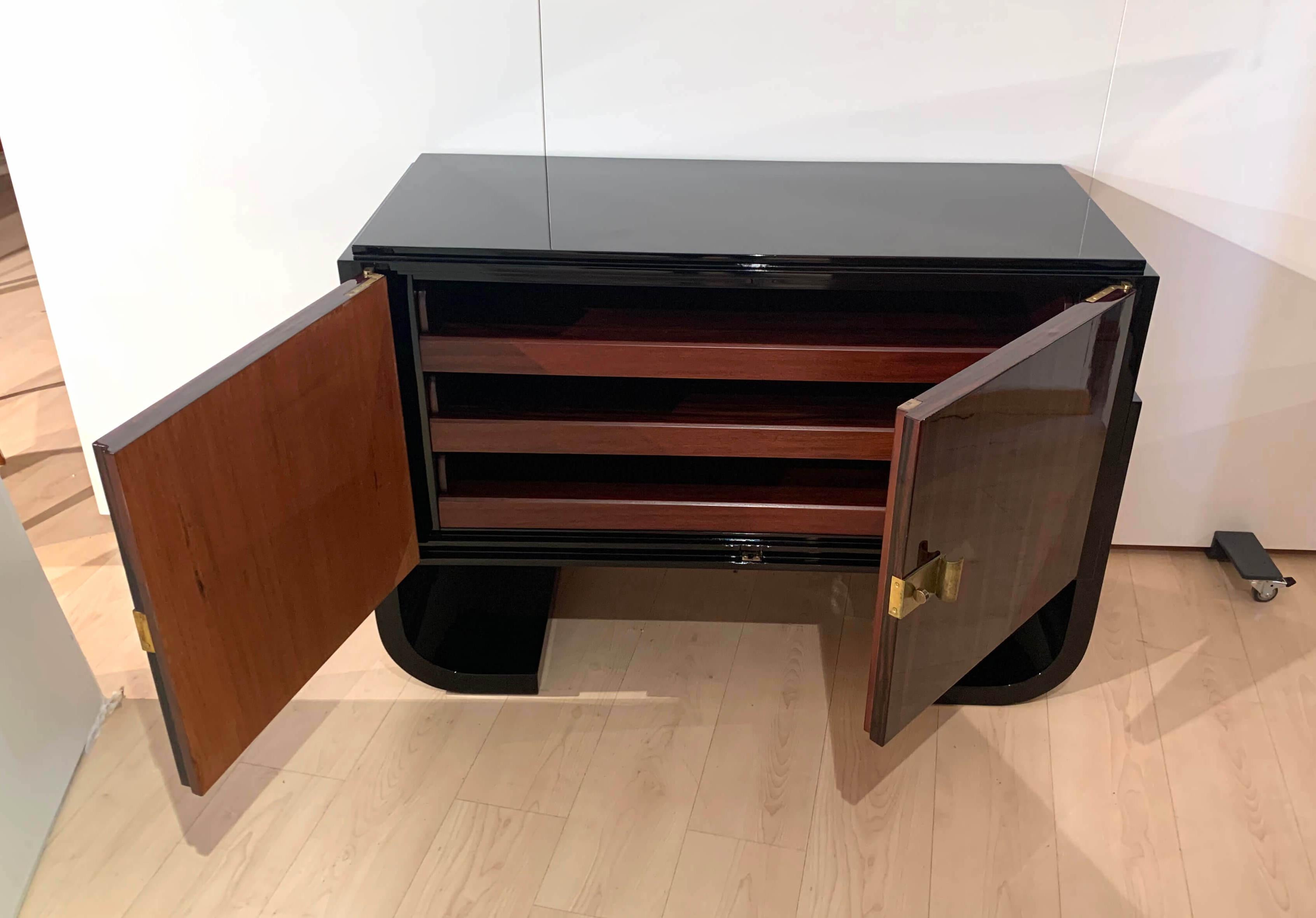 Small French Art Deco Sideboard, Macassar and Black Lacquer, 1930s 4