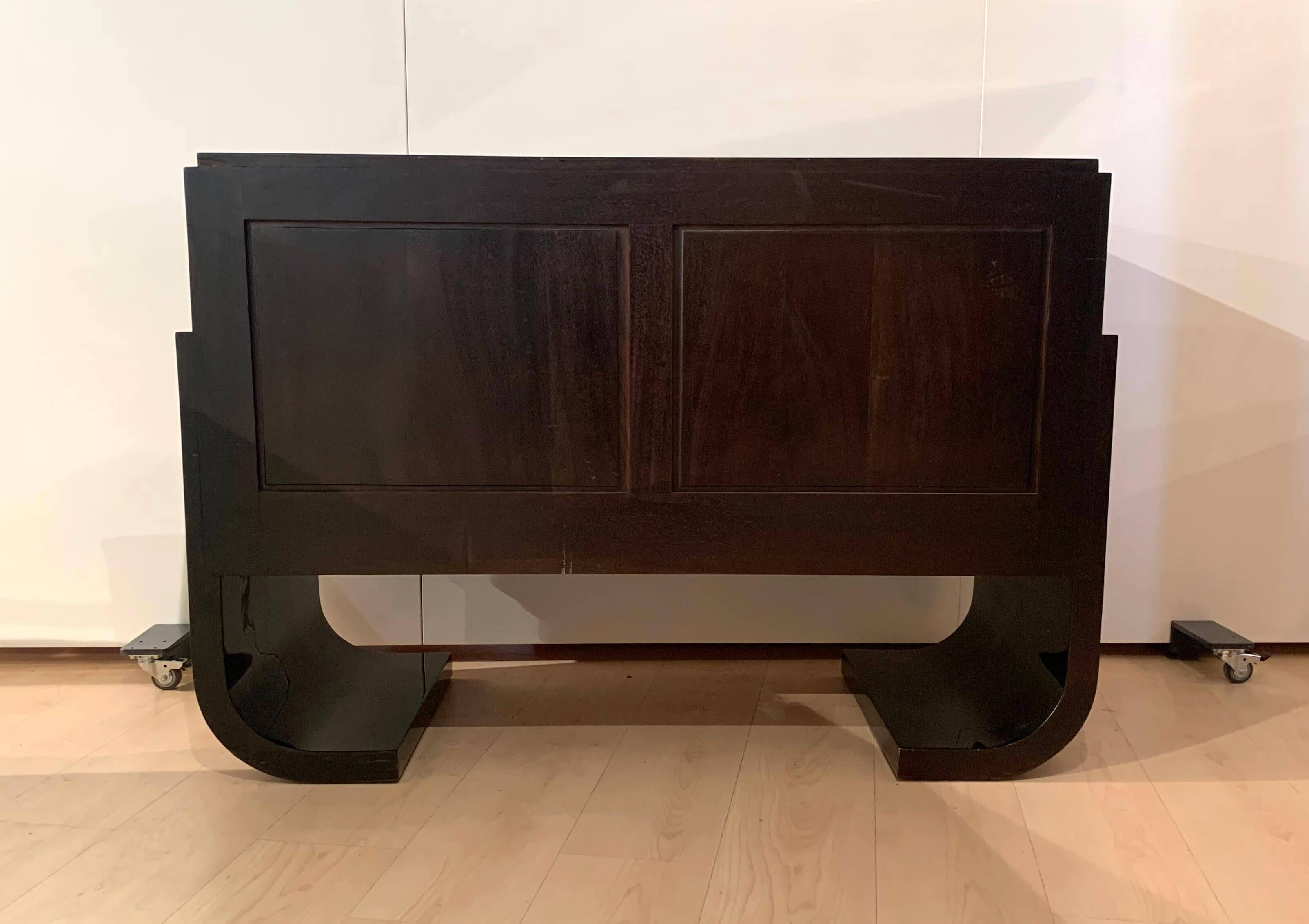 Small French Art Deco Sideboard, Macassar and Black Lacquer, 1930s 12