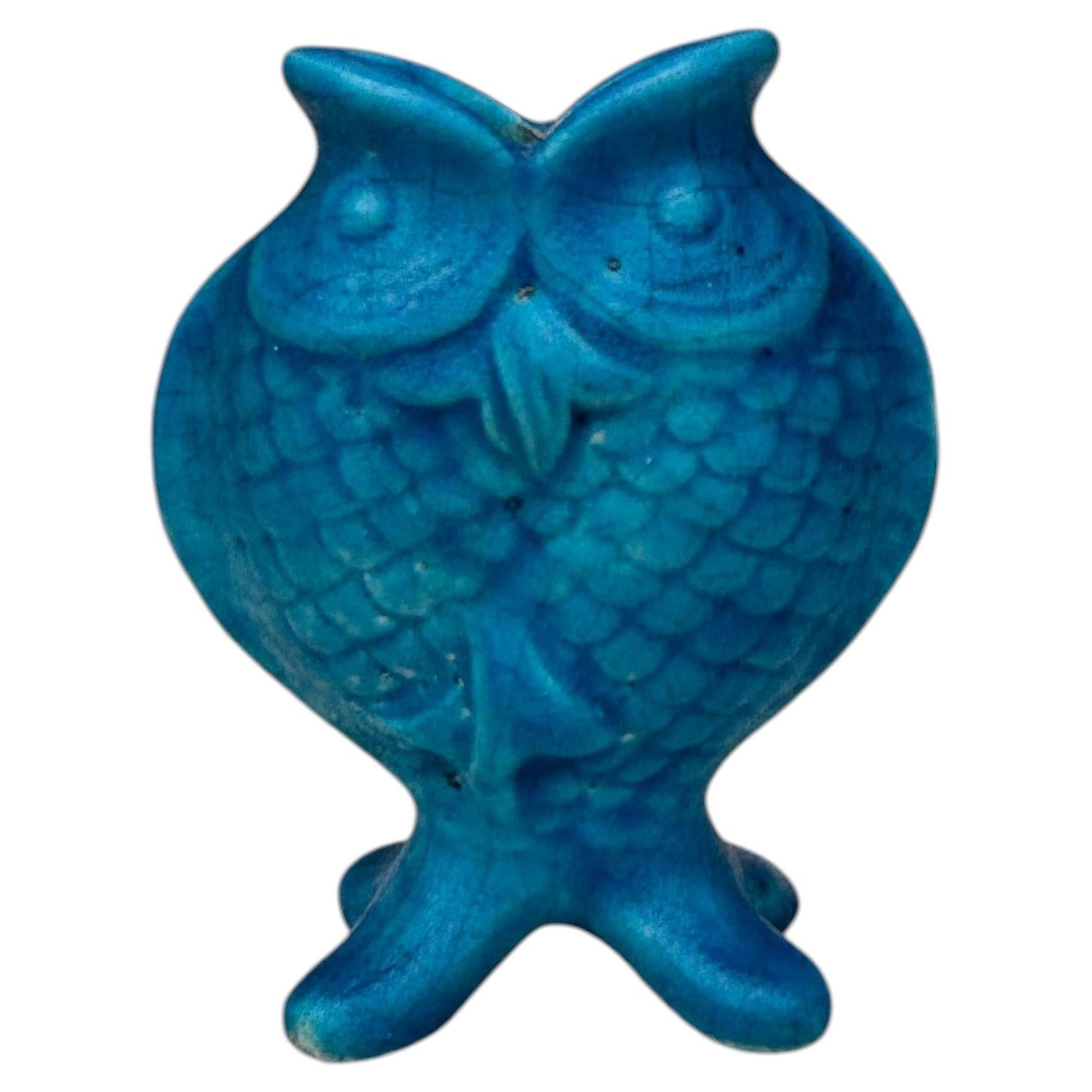 Piccolo vaso Art Deco francese con pesce turchese Lachenal