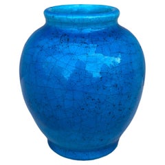 Small French Art Deco Turquoise Vase Lachenal 