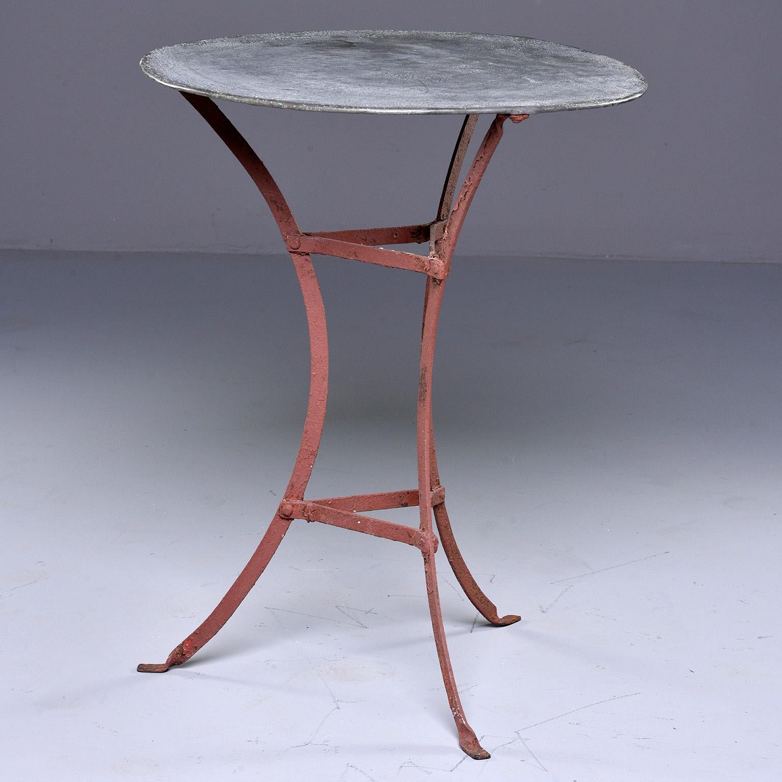 Small French Bistro Table with Round Zinc Top In Good Condition In Troy, MI