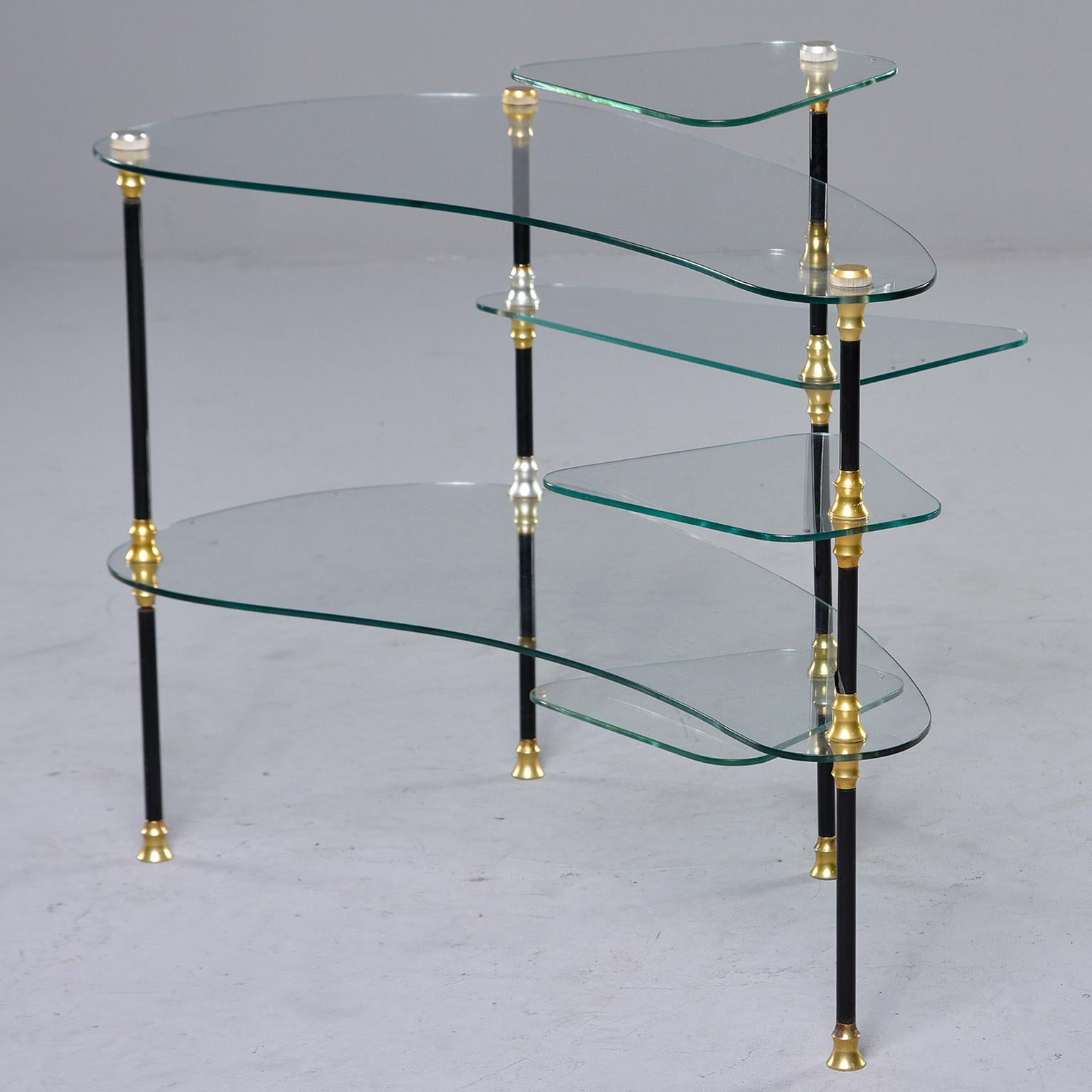 Mid-Century Modern Small French Brass and Glass Etagere with Multiple Shelves