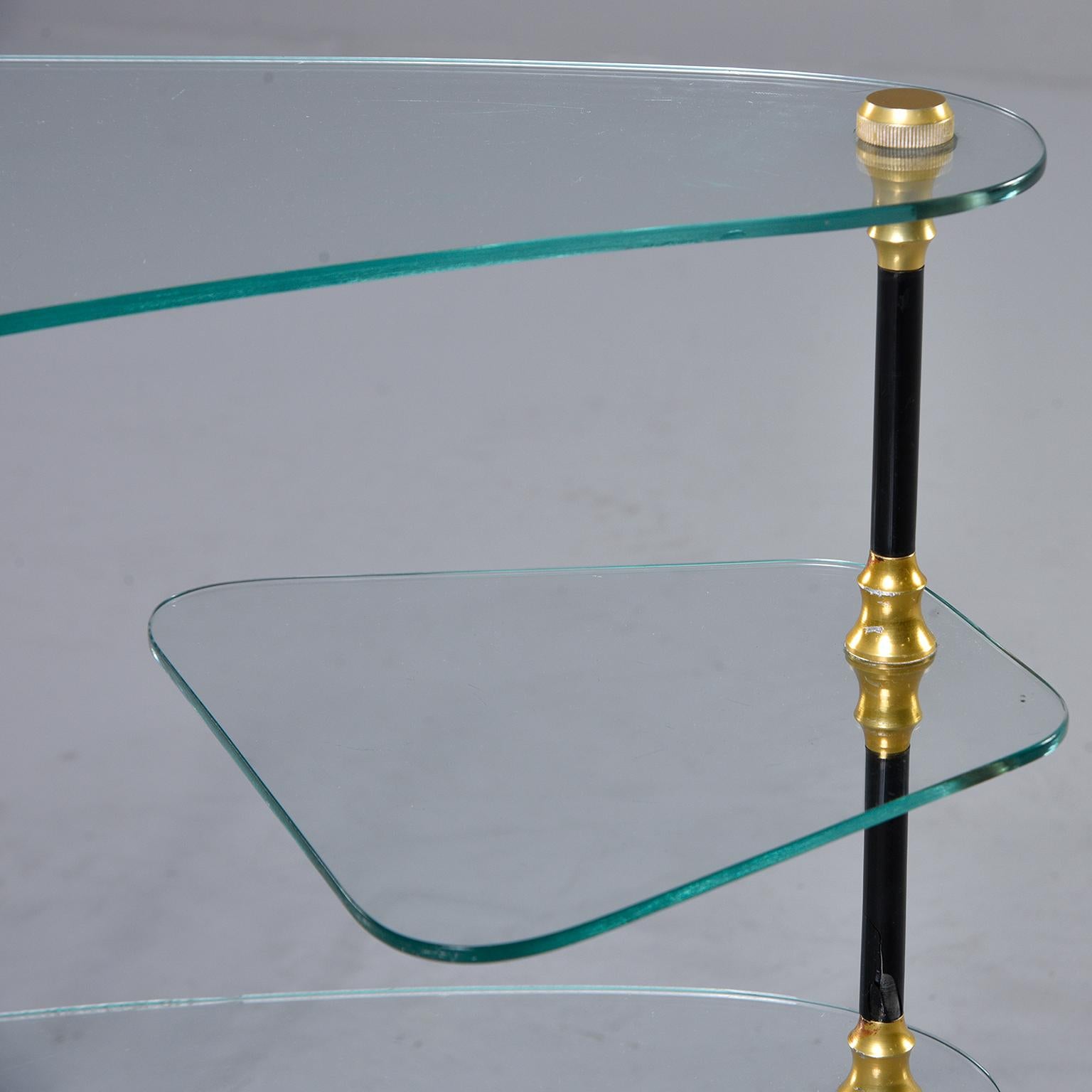 Enameled Small French Brass and Glass Etagere with Multiple Shelves