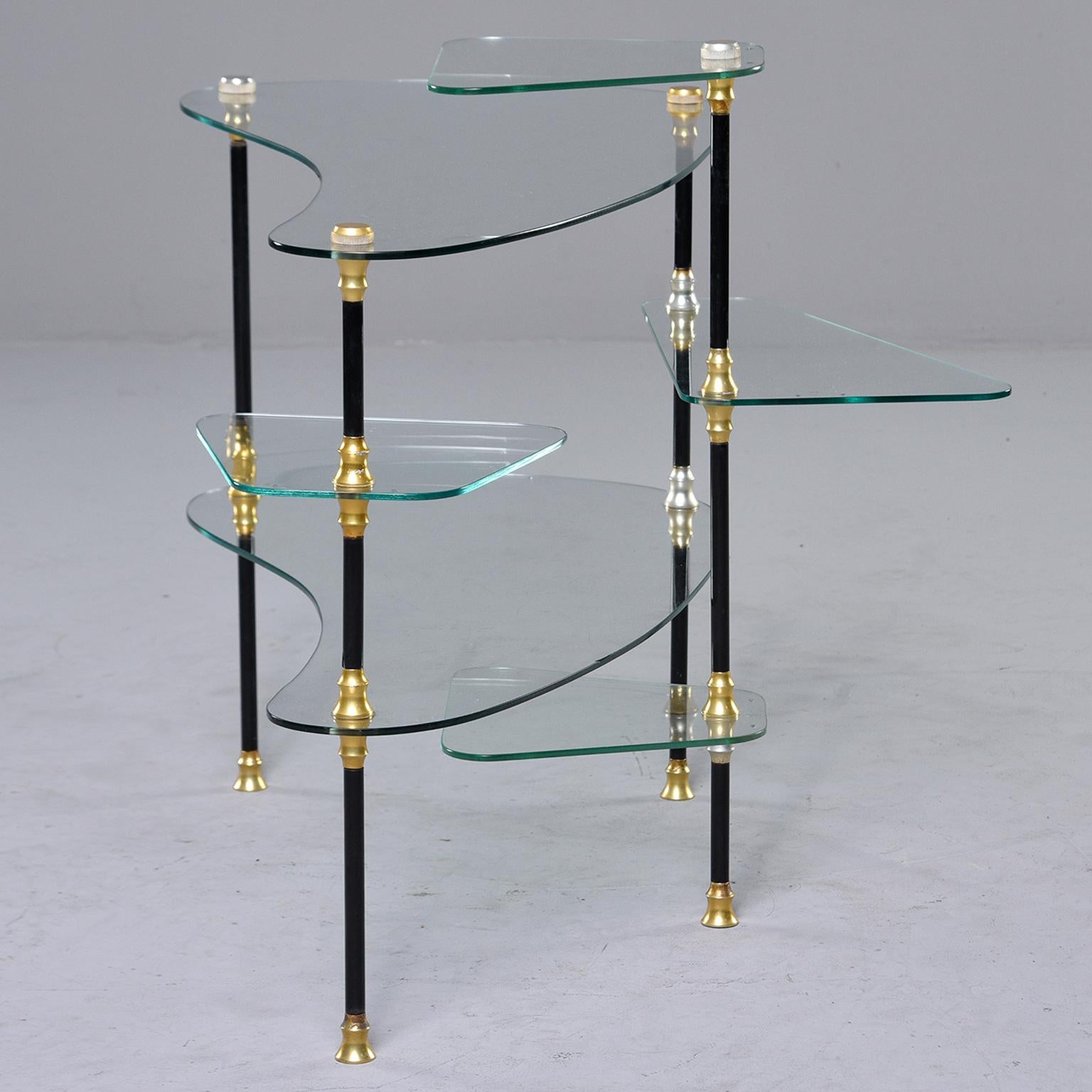 Small French Brass and Glass Etagere with Multiple Shelves 2