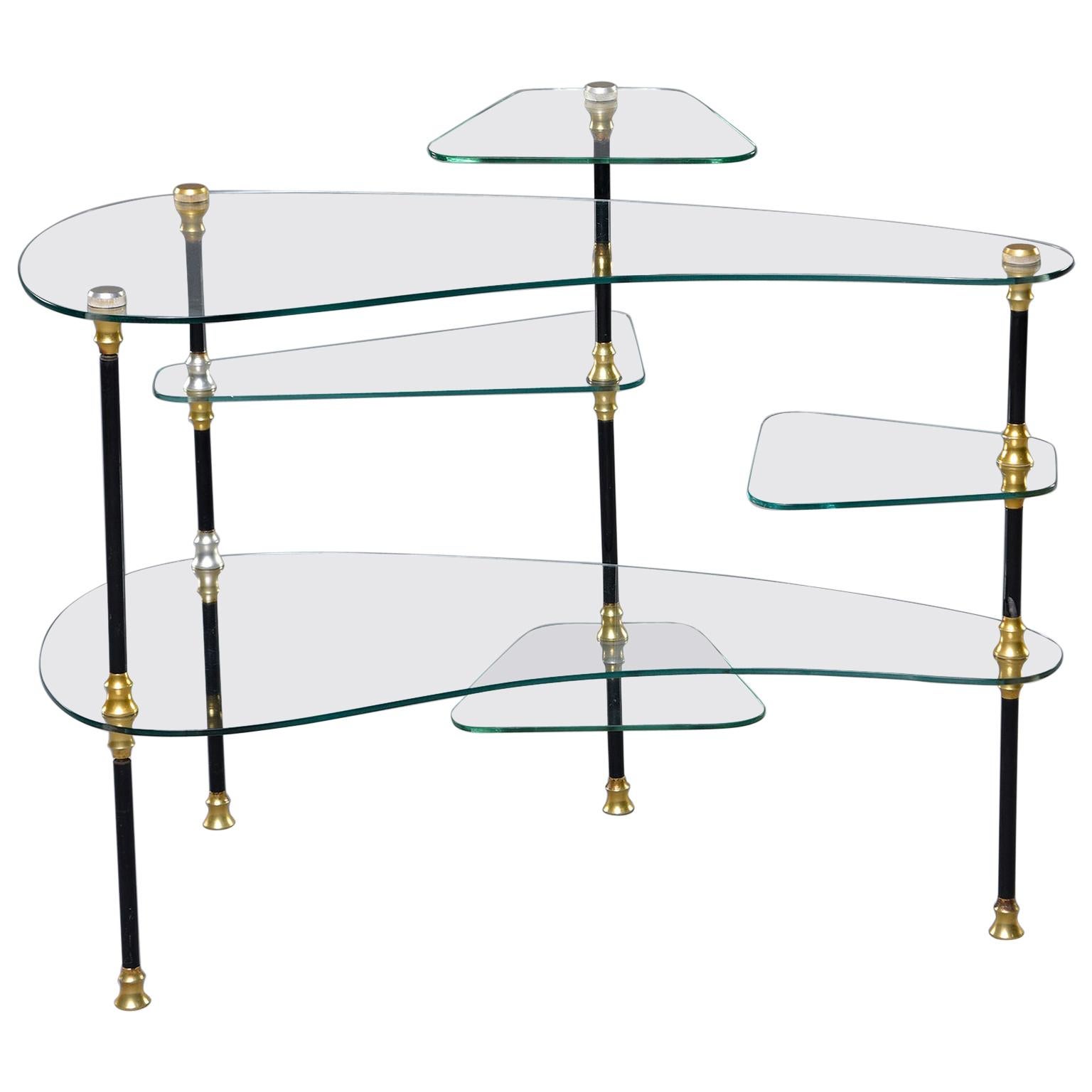 Small French Brass and Glass Etagere with Multiple Shelves