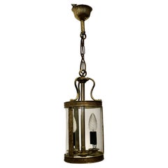 Small French Brass and Glass Lantern Hall Light  A traditional lantern 