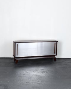 Small French C.1950s Wood Veneer & Aluminium Sideboard