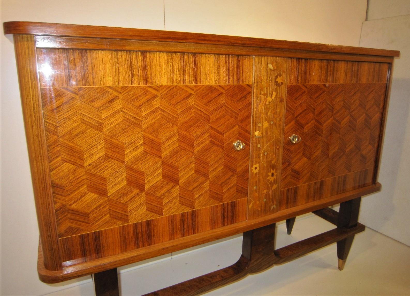 20th Century Small French Cabinet in Palisander with Marquetry and Parquetry Detail