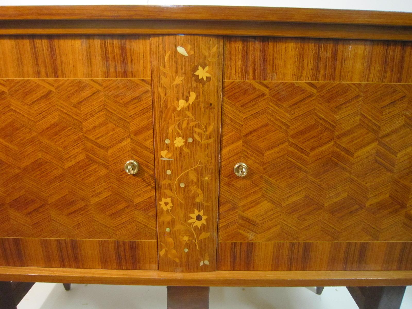 Brass Small French Cabinet in Palisander with Marquetry and Parquetry Detail