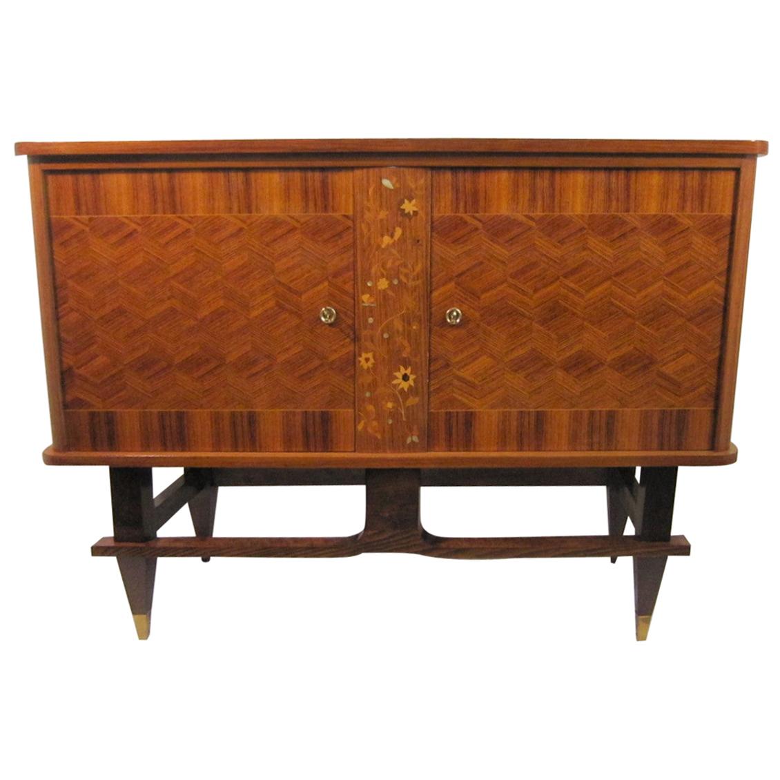 Small French Cabinet in Palisander with Marquetry and Parquetry Detail