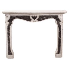 Vintage Small French Carved Marble Mantel Center & Side Scroll Motif