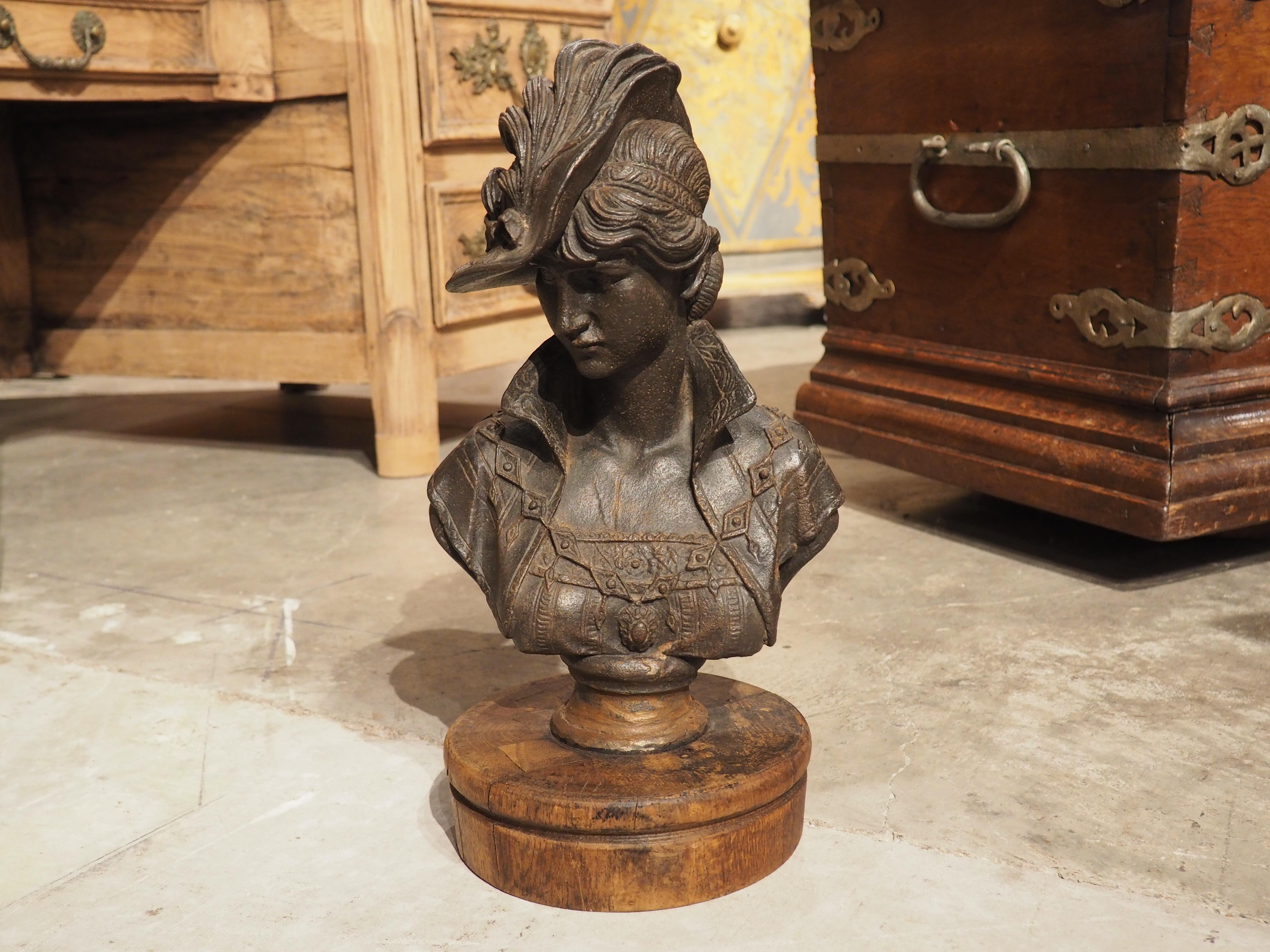 Small French Cast Iron and Wood Bust of Woman, Circa 1880 8