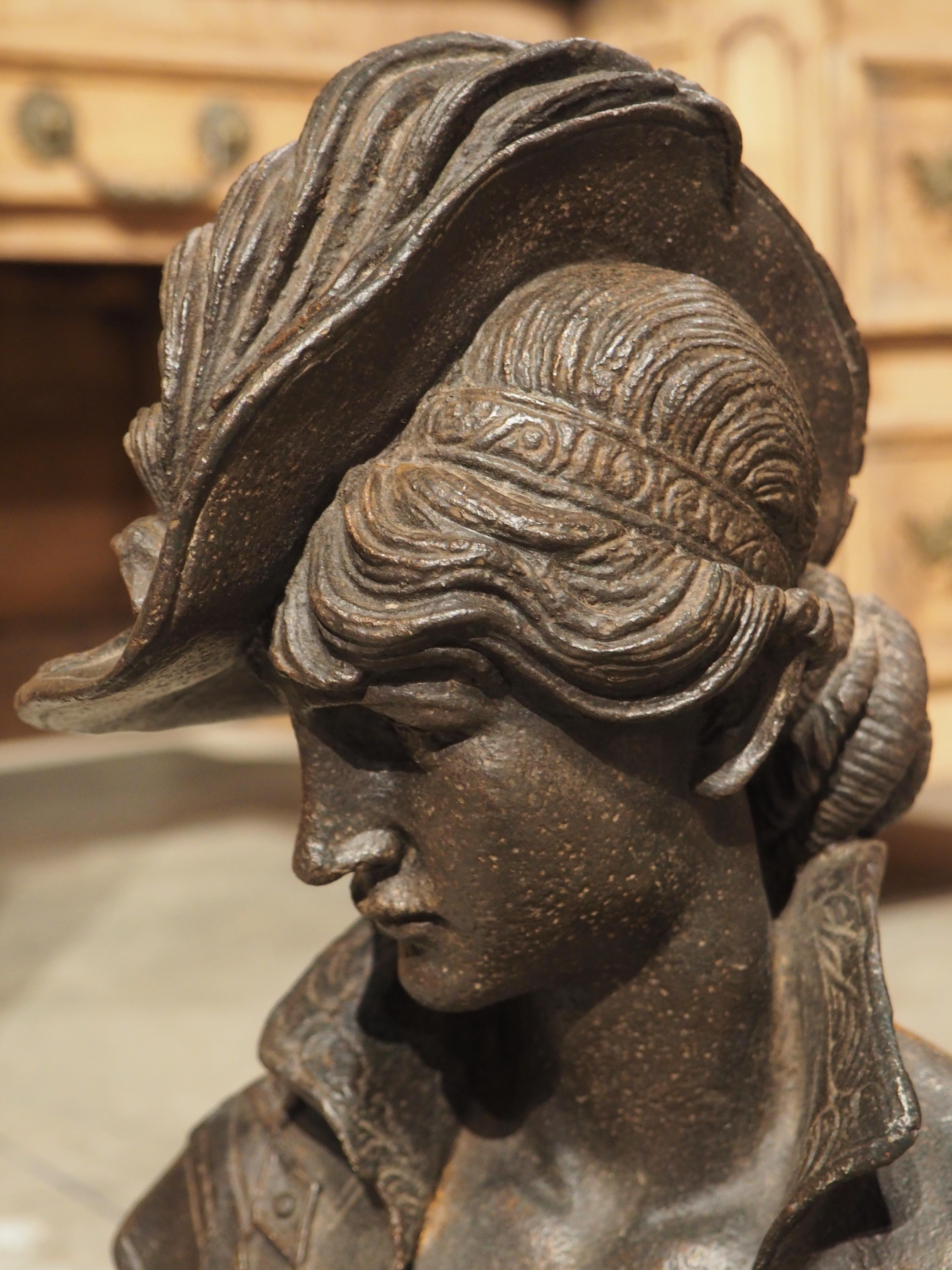 Small French Cast Iron and Wood Bust of Woman, Circa 1880 2