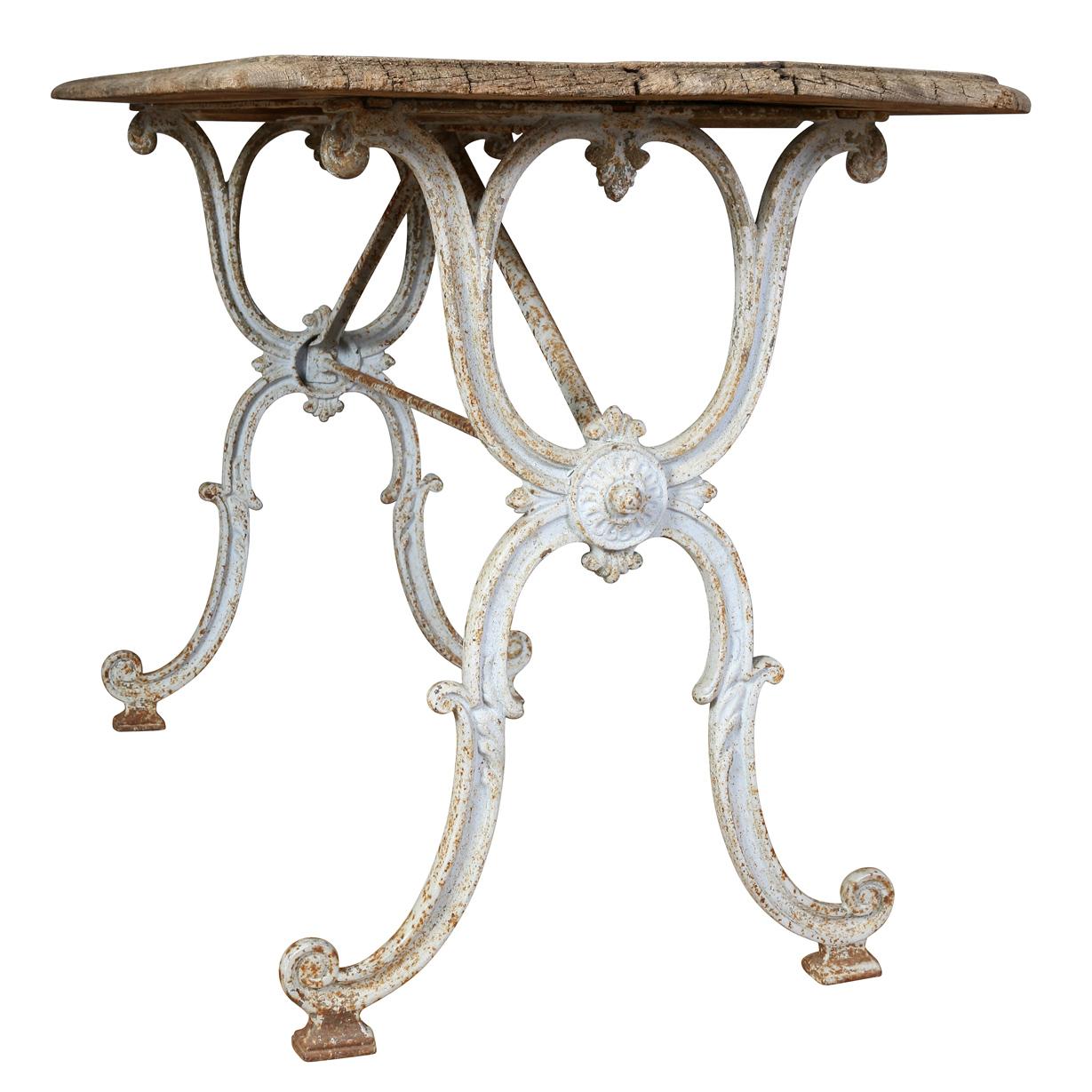 Small French Cast Iron and Wood Work Table In Distressed Condition For Sale In New York, NY