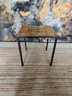 Small French ceramic tiled top side table