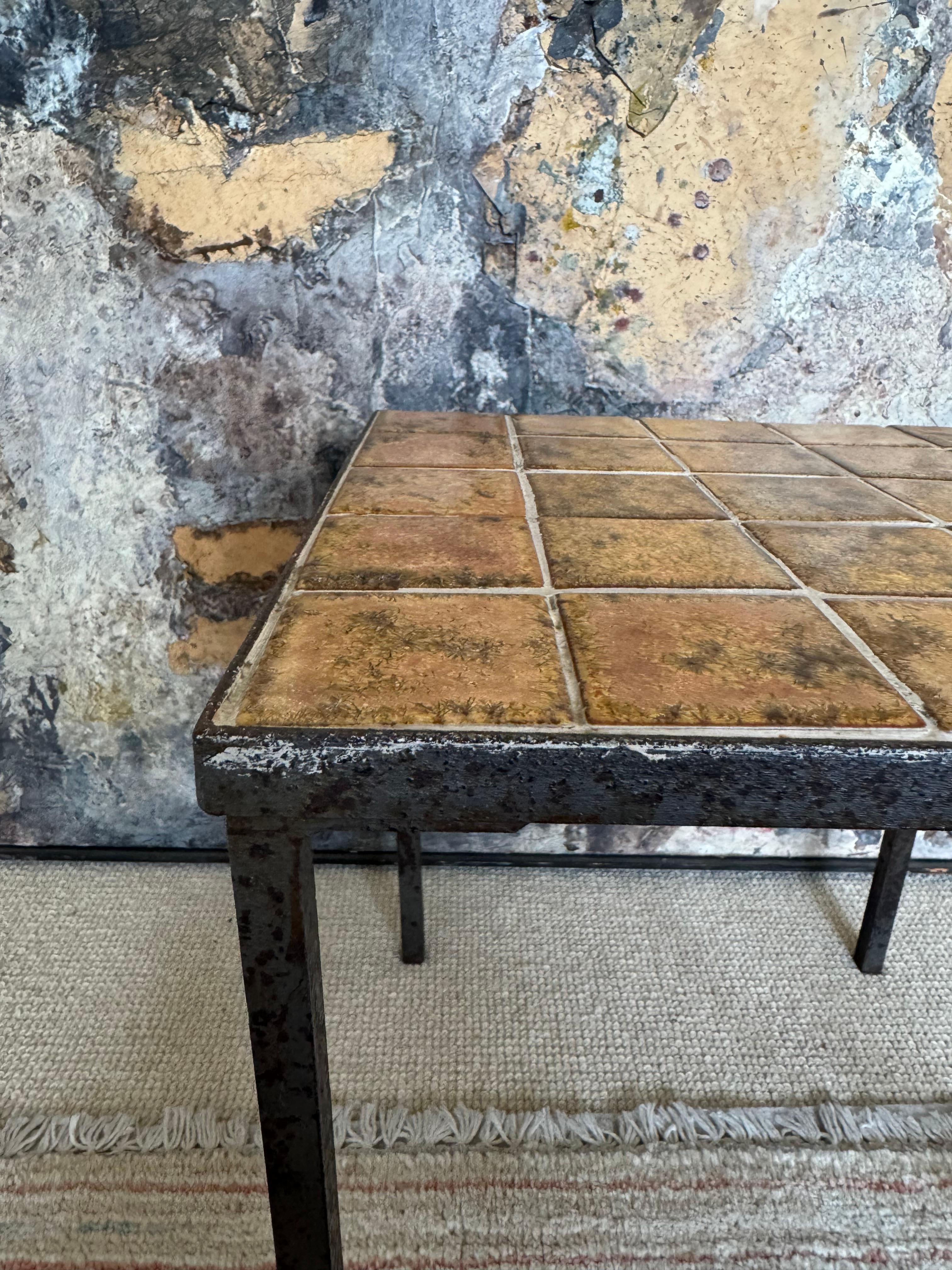 Mid-Century Modern Small French ceramic tiled top side table For Sale