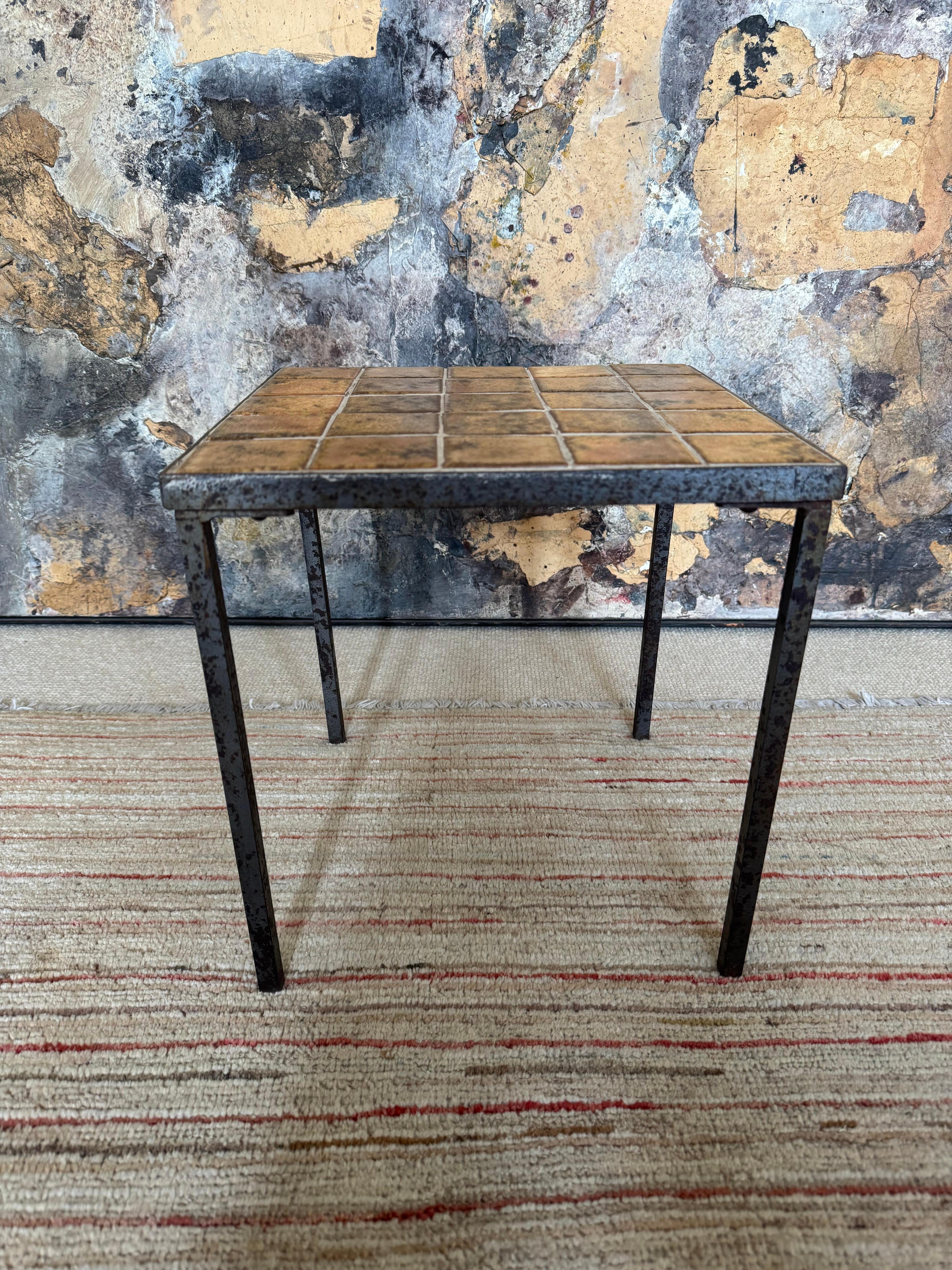 Small French ceramic tiled top side table For Sale 1