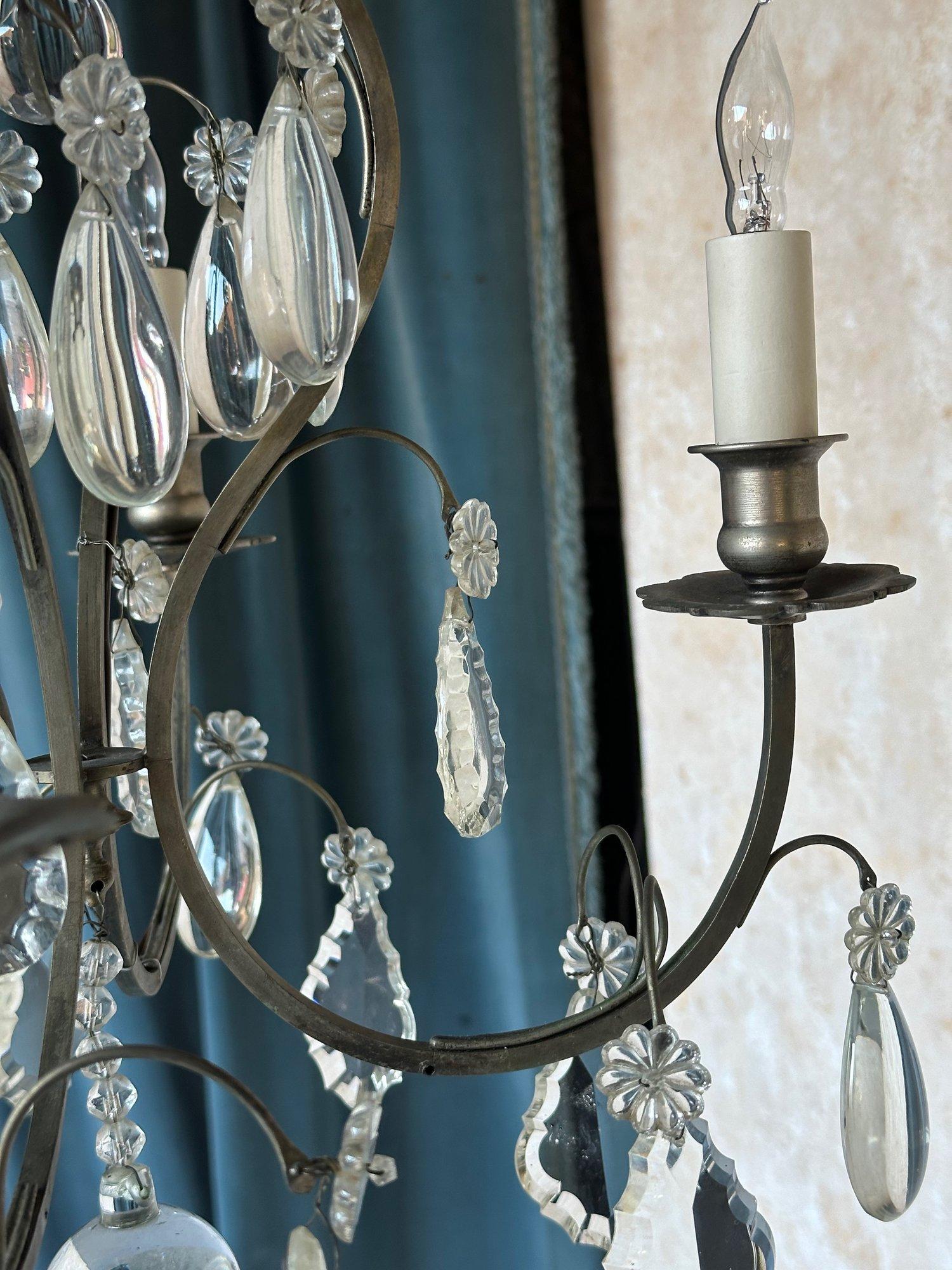 Small French Chandelier with Glass Pendants and Decorations For Sale 6