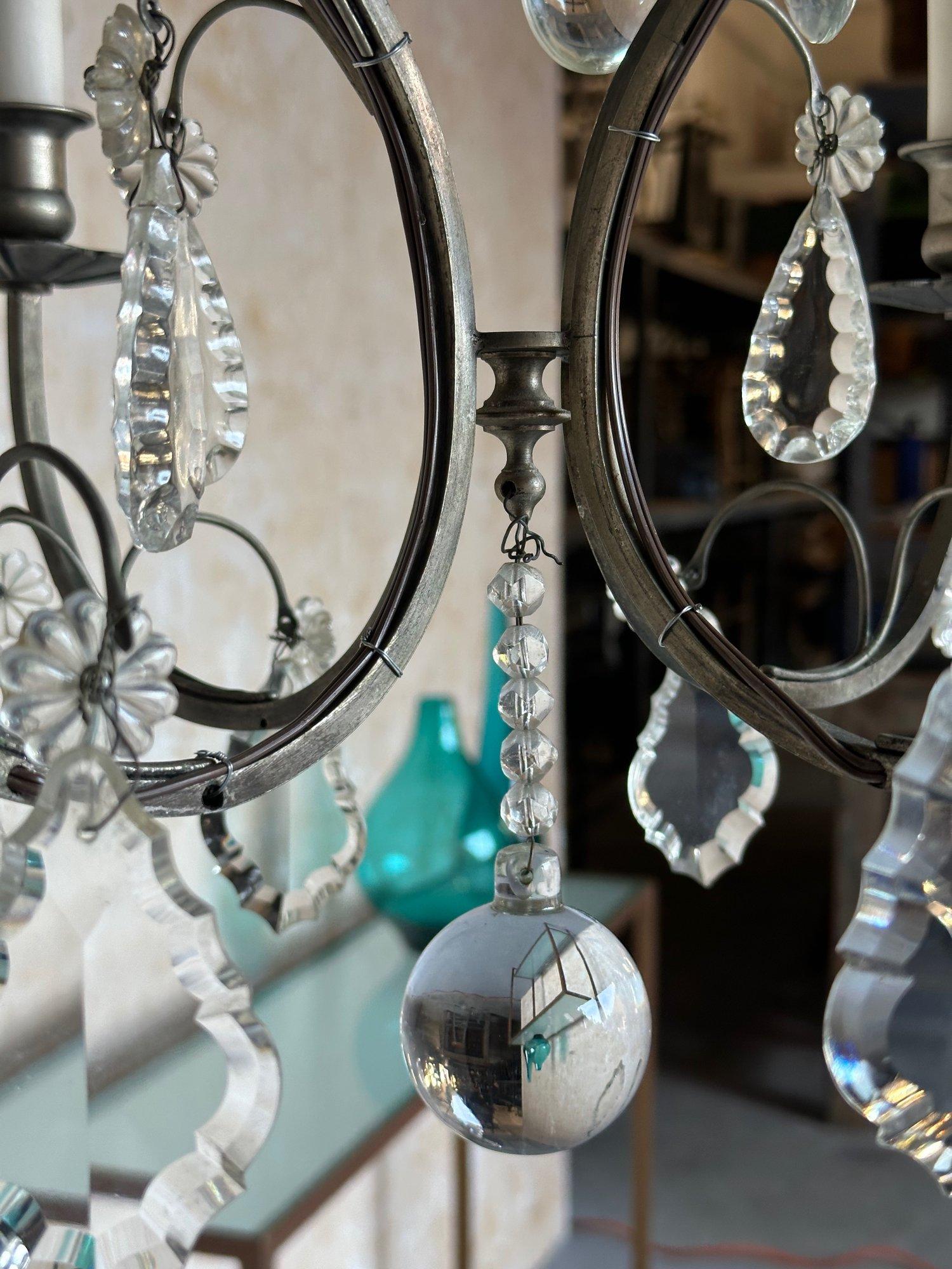 Small French Chandelier with Glass Pendants and Decorations For Sale 7