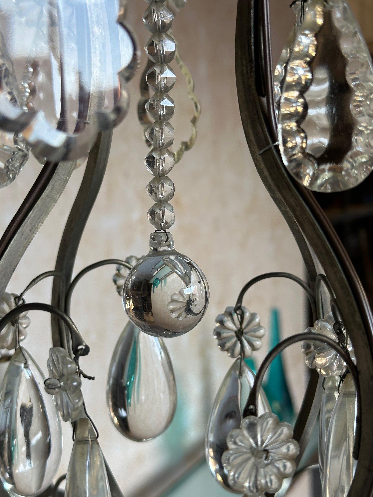 Small French Chandelier with Glass Pendants and Decorations For Sale 8