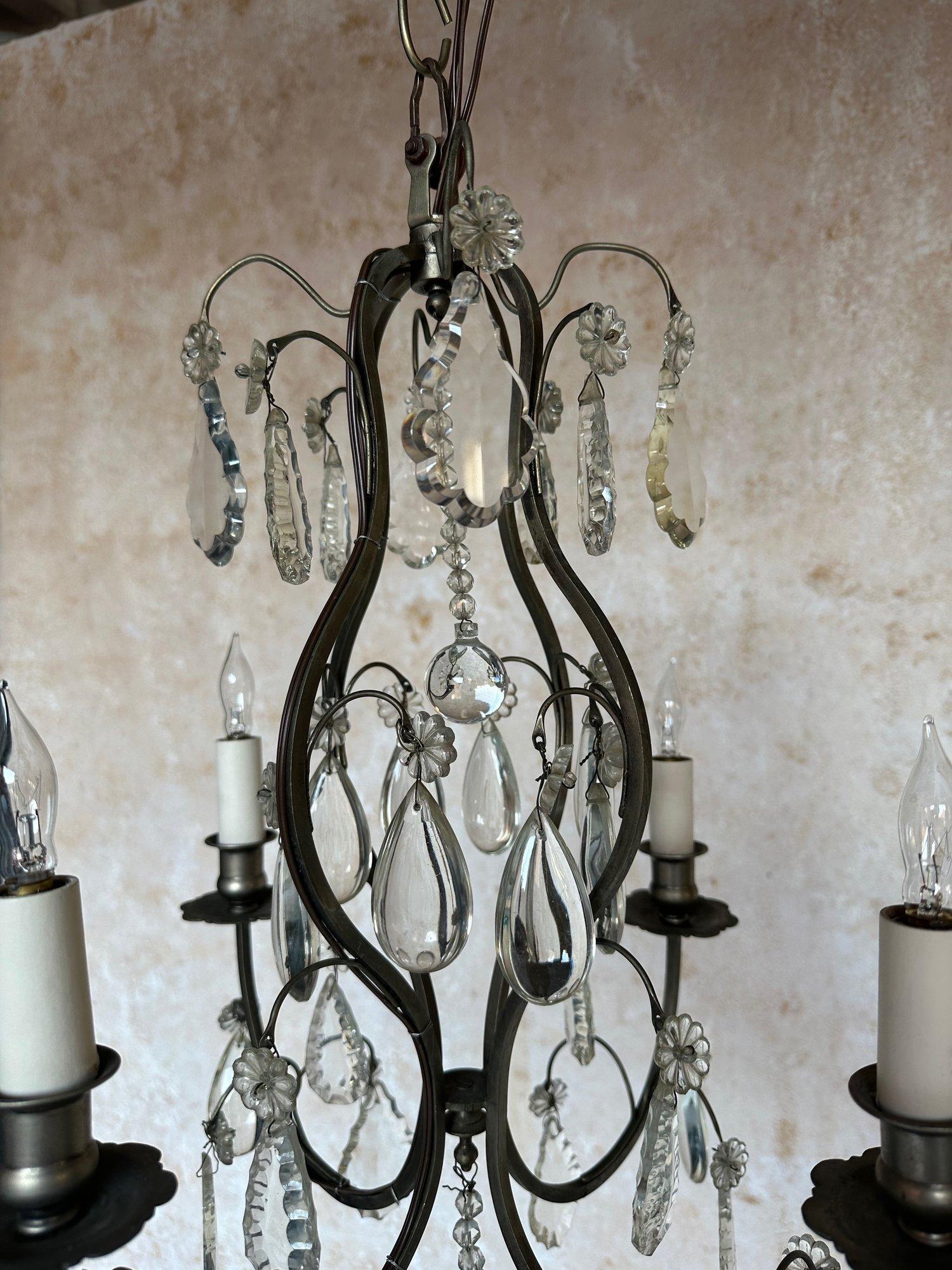 Small French Chandelier with Glass Pendants and Decorations For Sale 9