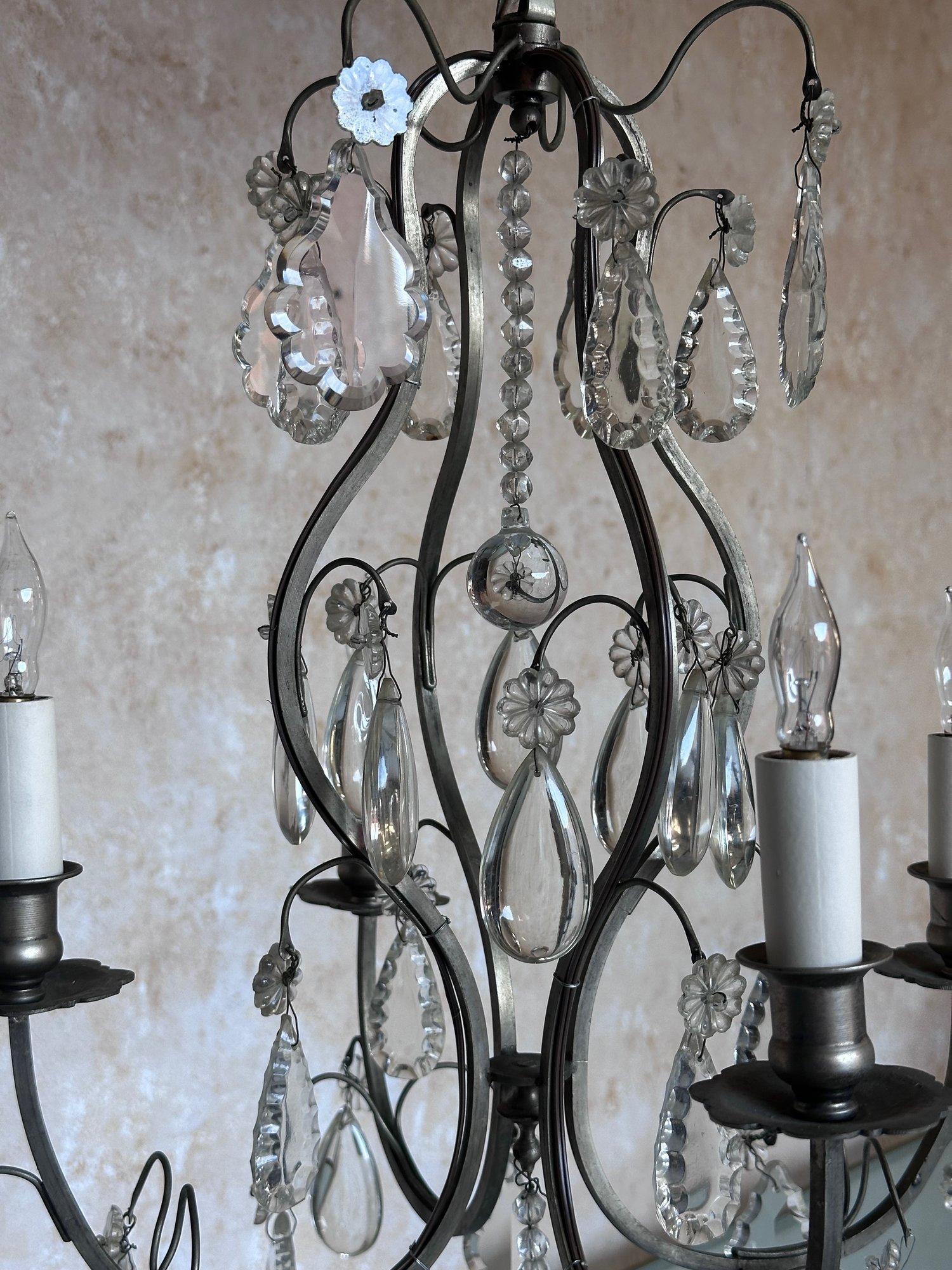 Small French Chandelier with Glass Pendants and Decorations For Sale 10
